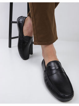 Monte Carlo - Mens Black Solid Slip On Genuine Leather Loafers