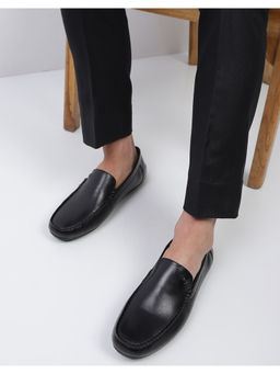 Monte Carlo - Mens Black Solid Slip On Genuine Leather Loafers