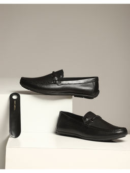 Monte Carlo - Mens Black Solid Slip On Genuine Leather Loafers
