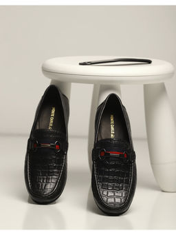 Monte Carlo - Mens Navy Blue Solid Slip On Genuine Leather Loafers