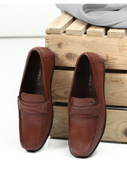 Monte Carlo - Mens Tan Solid Slip On Genuine Leather Loafers