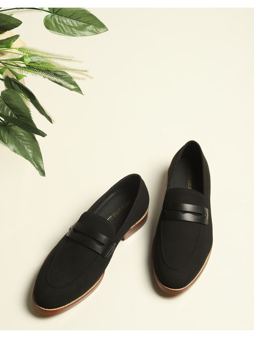 Monte Carlo Mens Black Solid Slip On Micro Fibre Leather Penny Loafers