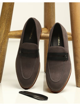 Monte Carlo - Mens Grey Solid Slip On Micro Fibre Leather Penny Loafers