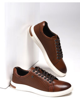 Monte Carlo - Mens Tan Solid Lace Up Genuine Leather Casual Sneakers