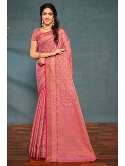 EXCLUSIVA - Pink Banarasi Saree with Unstitched