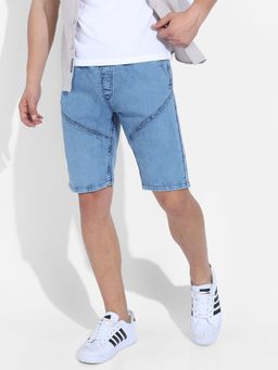 Campus Sutra - Men's Blue Contrast Stitch Denim Shorts