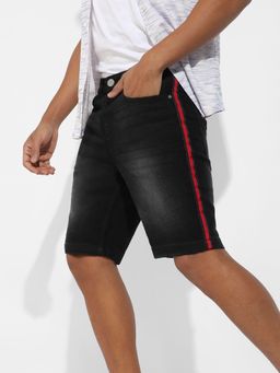 CAHOOT - Men's Black Contrast Side-striped Denim Shorts