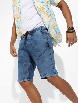 Campus Sutra - Men's Blue Contrast Stitch Denim Shorts