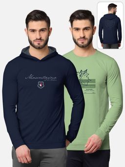 BULLMER - Printed Full Sleeve T-shirt For Men Navy Blue And Green (Pack of 2)