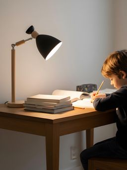 Aarvi Decor - Black Wood Fractural Shaped Study Lamp