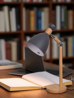 Aarvi Decor - Grey Wooden Metallic Gray Study Desk Lamp