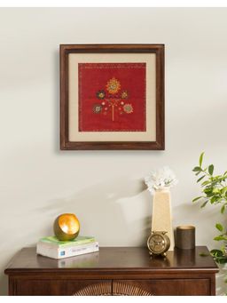 Fabindia - Red Chintz Embroidered Wooden Framed Wall Painting