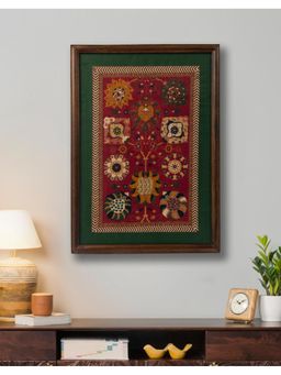 Fabindia - Red Chintz Embroidered Wooden Framed Wall Painting