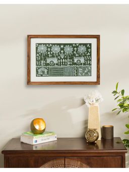 Fabindia - Green Jivani Warli Hand Painted Fabric Framed Wall Painting