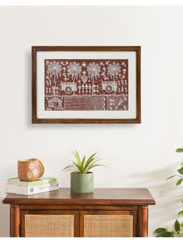 Fabindia - Red Jivani Warli Hand Painted Fabric Framed Wall Painting