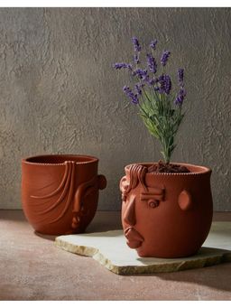 Fabindia - Brown Vishwakarma Clay Table Planters (Pack Of 2)