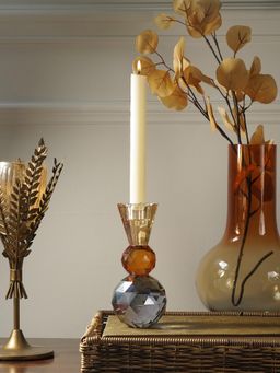 Pure Home + Living - Grey 3 Tone Cut Glass Crystal Candle Holder