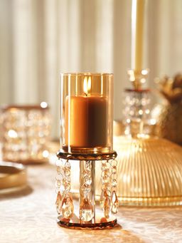 Pure Home + Living - Brown Glass Candle Holder with Hanging Crystals