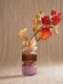 Pure Home + Living - Multi-Color Amber 3 Tone Geometric Ribbed Glass Vase