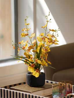 Pure Home + Living - Yellow Artificial Orchid Cement Pot