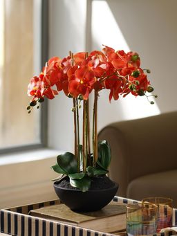 Pure Home + Living - Orange Artificial Orchid Flower Pot