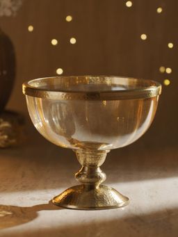 Pure Home + Living - Brown Glass Hammered Decorative Bowl with Stand