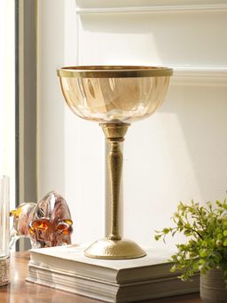 Pure Home + Living - Brown Glass Decorative Bowl with Stand