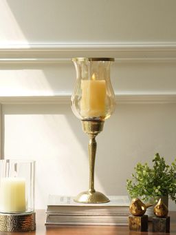 Pure Home + Living - Gold Amber Glass Hurricane Candle Holder