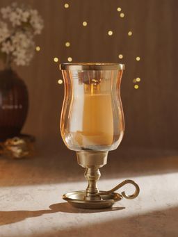 Pure Home + Living - Gold Amber Glass Hurricane Candle Holder
