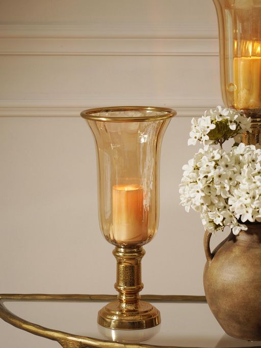 Pure Home + Living Golder Hammered Tall Glass Hurricane Candle Holder