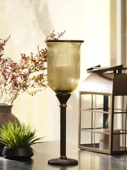 Pure Home + Living - Brown Antique Glass Ribbed Hurricane Candle Holder