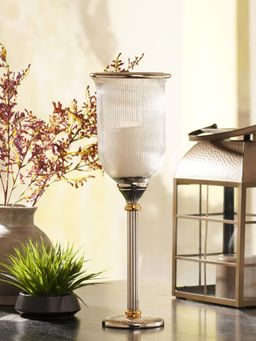 Pure Home + Living - Silver Glass Ribbed Hurricane Candle Holder