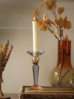 Pure Home + Living - Brown Glass Crystal Hurricane Candle Holder