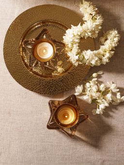 Pure Home + Living - Brown Star Shaped Candle Tea Light Holders (Pack of 2)