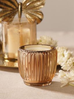 Pure Home + Living - Brown Glass Ribbed Candle Tea Light Holders (Pack of 2)
