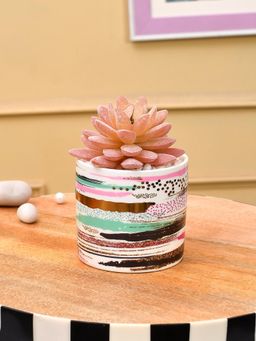 Tayhaa - Multi-Color Succulent Artificial Plant with Horizontal Stripes Along with Pot