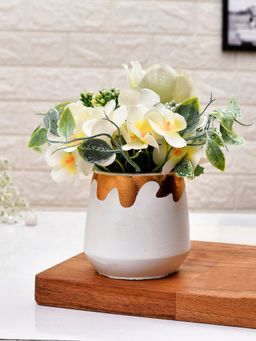 Tayhaa - Artificial Freesia Flowers & White Rose with White Pot