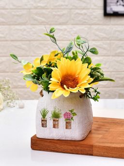 Tayhaa - Beige Artificial Sunflower with Ceramic Pot