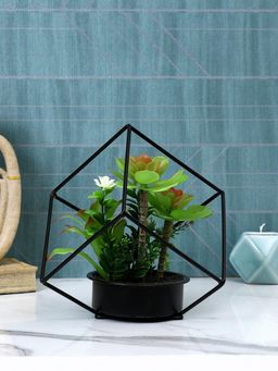 Tayhaa - Black Artificial Succulent Indoor Plant with Metal Stand