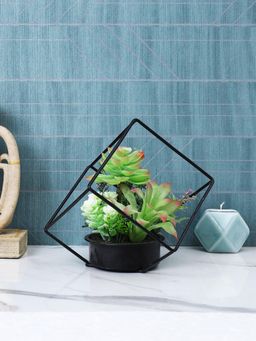 Tayhaa - Black Artificial Succulent Indoor Plant with Metal Stand