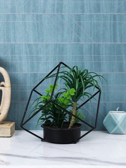 Tayhaa - Black Artificial Ponytail Indoor Plant with Metal Stand