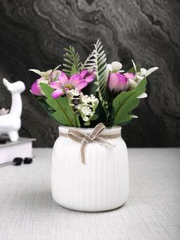 Tayhaa - White Artificial Anemone Buttercup Plant with Ceramic Pot