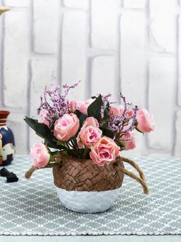 Tayhaa - Brown Artificial Rose Plant with Ceramic Pot