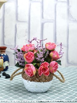 Tayhaa - Brown Artificial Rose Plant with Ceramic Pot