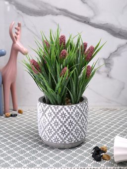 Tayhaa - Grey Pristine And Awe-Struck Indoor Faux Plant with Ceramic Pot