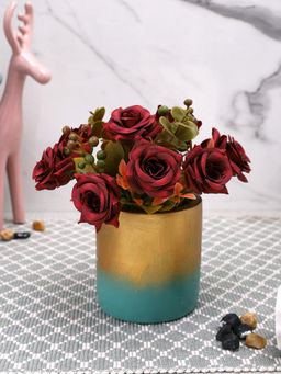 Tayhaa - Gold Artificial Rose Plant with Ceramic Pot