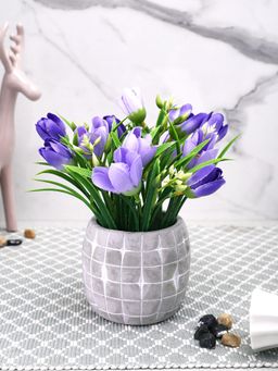 Tayhaa - Grey Bunch of Realistic Charm Shaded Tulip with Ceramic Pot