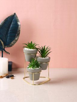 Tayhaa - Grey Multi Level Faux Potted Plants with Stand (Pack of 3)