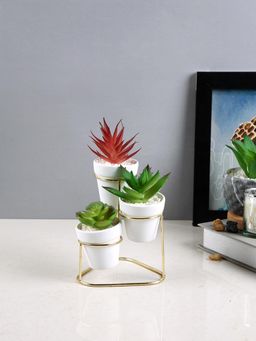 Tayhaa - White Multi Level Faux Potted Plants with Stand (Pack of 3)