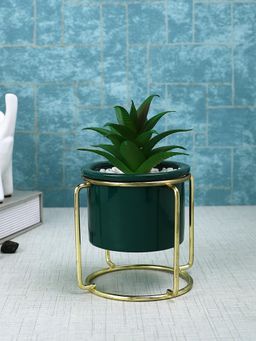 Tayhaa - Aloe Vera Plant Green Ceramic Pot with Metal Stand